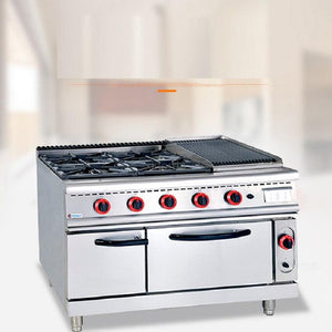 Commercial Kitchen Equipment Gas Range Outdoor Stove Gas Cooker Cabinet With 4-Burners & Lava Rock Grill Rack & Four