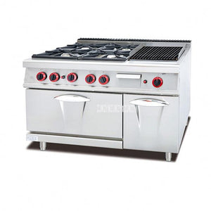 GH-999A Commercial Kitchen Equipment Gas Range Outdoor Stove Gas Cooker Cabinet With 4-Burners & Lava Rock Grill Rack & Four