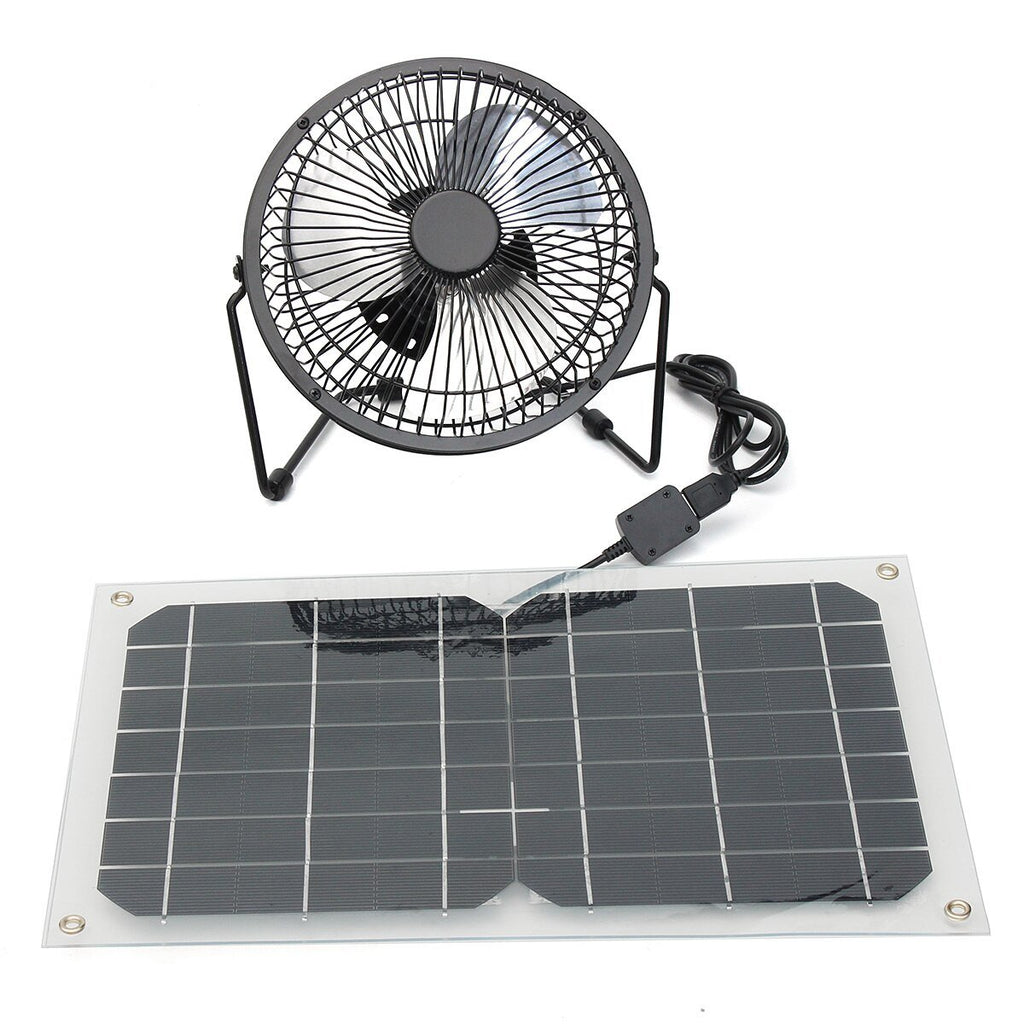 6 inch NOIR Solar Panel Powered USB 10W Fan Cooling Ventilation Car Cooling Fan for Outdoor Traveling Fishing Home Office