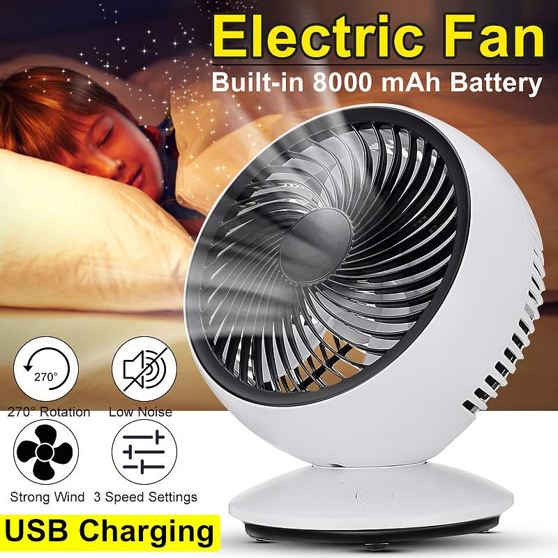 AUGIENB Portable Electric Fans Mini Desk Fans / USB Rechargeable / 3-Speed / 270° Automatic Rotation / Six-leaf / Disassemble