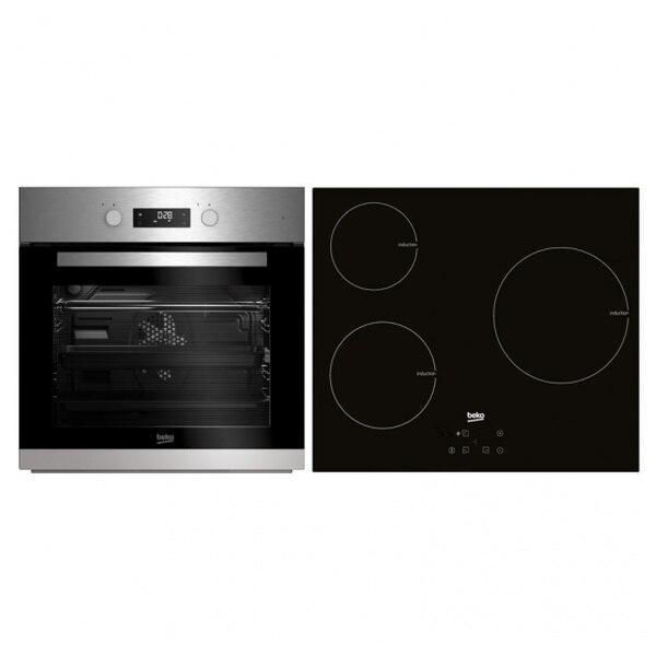 Plaque de cuisson à induction and Gaziniere BEKO BSE22341X 65 L Stainless steel NOIR (3 feux)